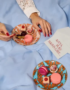 La DoubleJ Piatti Da Dessert & Piattini|Tavola<Side Plates Set Of 2Turquoise - Pink Garland in Porcelain