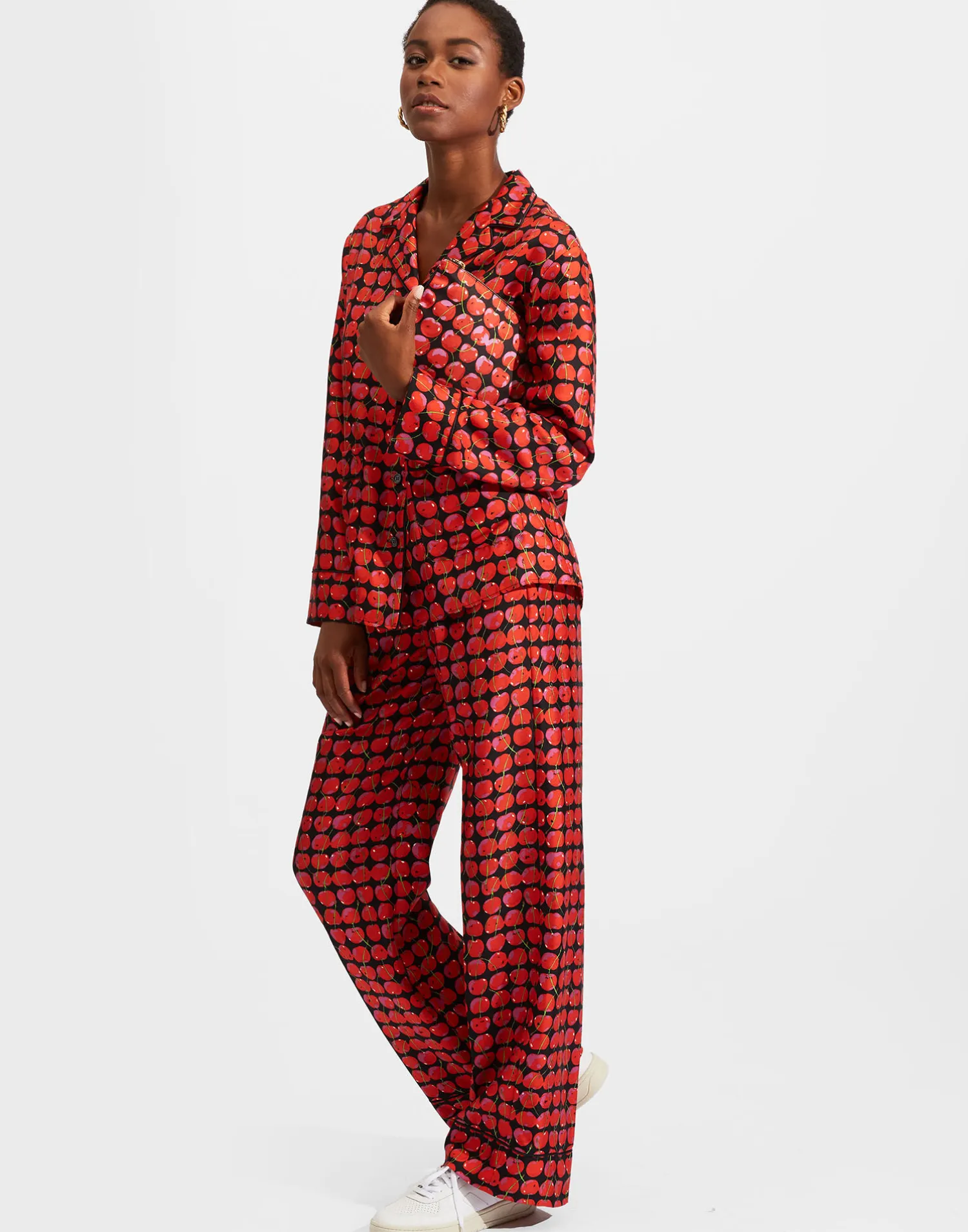 La DoubleJ Loungewear<Silk PajamaBlack Cherries in Twill Silk