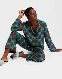 La DoubleJ Loungewear<Silk PajamaSfere Grandi Verde in Twill Silk