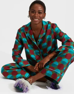 La DoubleJ Loungewear<Silk PajamaSfere Grandi Verde in Twill Silk