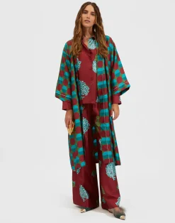 La DoubleJ Loungewear<Silk RobeSfere Grandi Verde in Twill Silk
