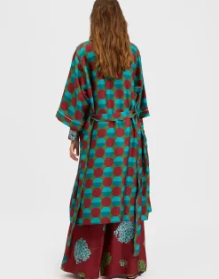 La DoubleJ Loungewear<Silk RobeSfere Grandi Verde in Twill Silk