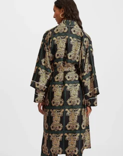 La DoubleJ Loungewear<Silk RobeTiger Tiles Black in Twill Silk