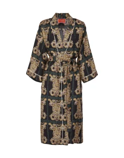 La DoubleJ Loungewear<Silk RobeTiger Tiles Black in Twill Silk