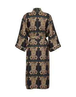 La DoubleJ Loungewear<Silk RobeTiger Tiles Black in Twill Silk