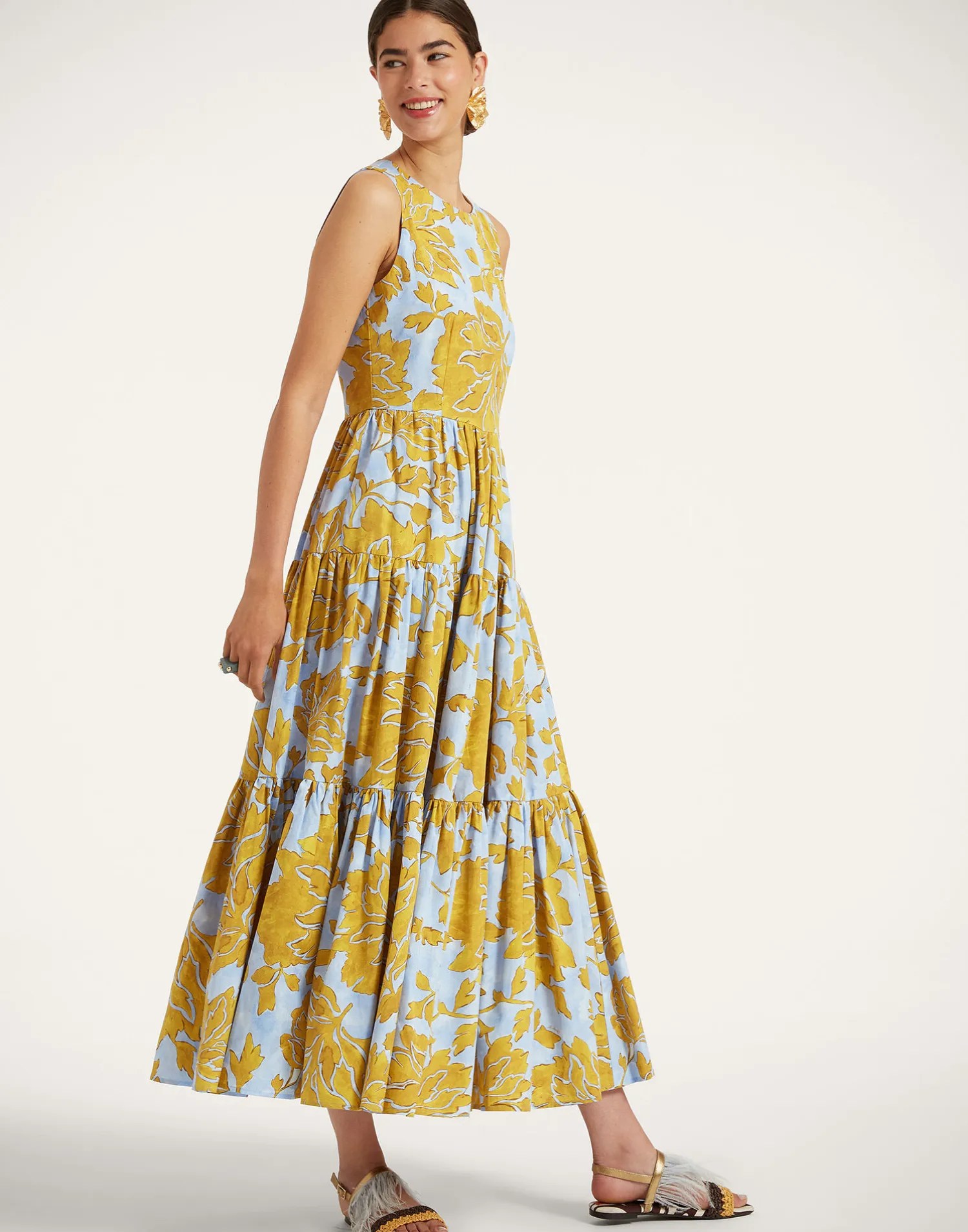 La DoubleJ Vestiti<Sleeveless Big DressTangle Light Blue in Summer Poplin