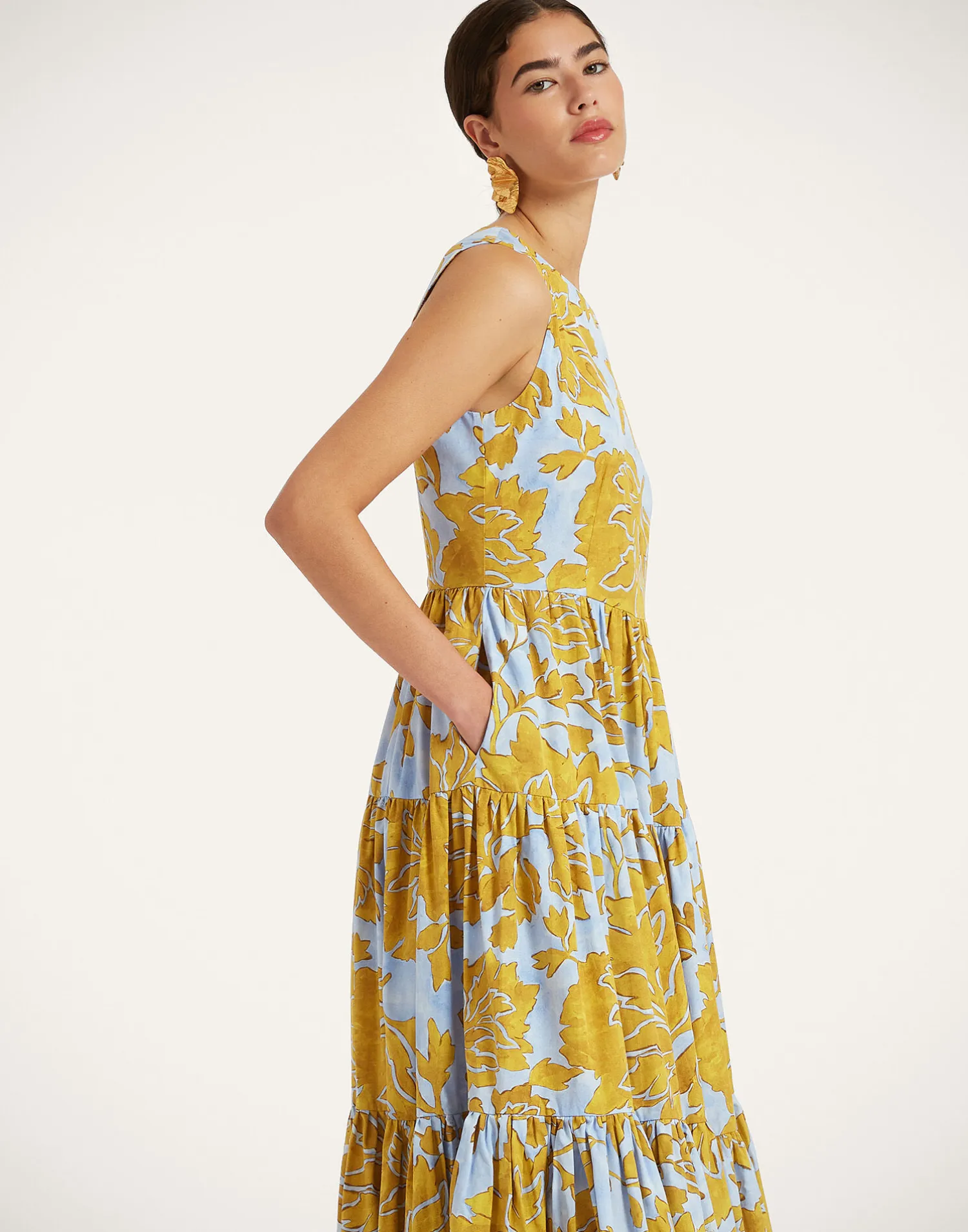 La DoubleJ Vestiti<Sleeveless Big DressTangle Light Blue in Summer Poplin