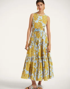 La DoubleJ Vestiti<Sleeveless Big DressTangle Light Blue in Summer Poplin