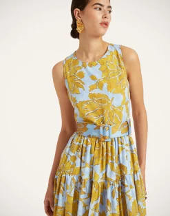 La DoubleJ Vestiti<Sleeveless Big DressTangle Light Blue in Summer Poplin