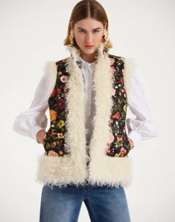 La DoubleJ Capispalla<Sleeveless Folk JacketBotticelli Black in Compact Jersey