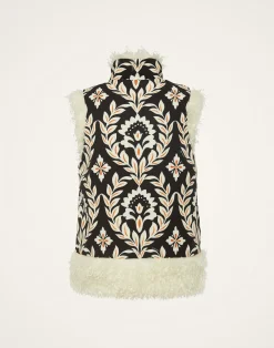 La DoubleJ Capispalla<Sleeveless Folk JacketGhirlanda Black in Compact Jersey