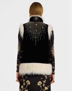 La DoubleJ Capispalla<Sleeveless Folk JacketSolid Black in Cotton Velvet Embroidered
