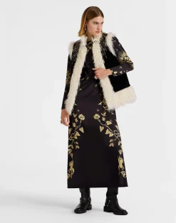 La DoubleJ Capispalla<Sleeveless Folk JacketSolid Black in Cotton Velvet Embroidered