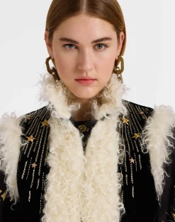 La DoubleJ Capispalla<Sleeveless Folk JacketSolid Black in Cotton Velvet Embroidered