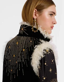La DoubleJ Capispalla<Sleeveless Folk JacketSolid Black in Cotton Velvet Embroidered