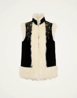 La DoubleJ Capispalla<Sleeveless Folk JacketSolid Black in Cotton Velvet Embroidered