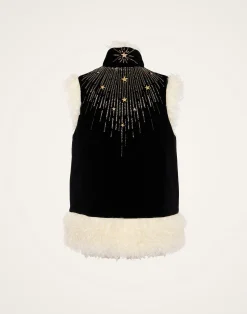 La DoubleJ Capispalla<Sleeveless Folk JacketSolid Black in Cotton Velvet Embroidered