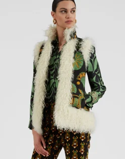 La DoubleJ Capispalla<Sleeveless Folk JacketThe Nile Plac&eacute;e Black in Faille
