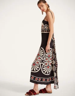La DoubleJ Vestiti<Slip-Around DressMedallion Placée Black in Crepe De Chine