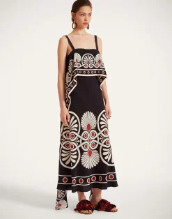 La DoubleJ Vestiti<Slip-Around DressMedallion Plac&eacute;e Black in Crepe De Chine