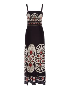 La DoubleJ Vestiti<Slip-Around DressMedallion Plac&eacute;e Black in Crepe De Chine