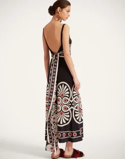 La DoubleJ Vestiti<Slip-Around DressMedallion Plac&eacute;e Black in Crepe De Chine