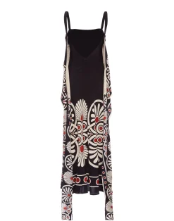 La DoubleJ Vestiti<Slip-Around DressMedallion Plac&eacute;e Black in Crepe De Chine