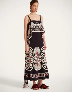 La DoubleJ Party Dressing<Slip-Around DressMedallion Plac&eacute;e Black in Crepe De Chine