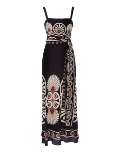 La DoubleJ Party Dressing<Slip-Around DressMedallion Plac&eacute;e Black in Crepe De Chine