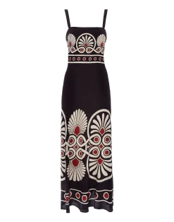 La DoubleJ Party Dressing<Slip-Around DressMedallion Plac&eacute;e Black in Crepe De Chine