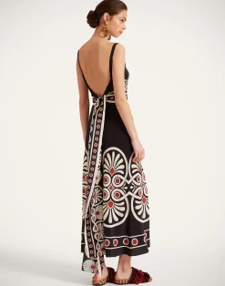La DoubleJ Party Dressing<Slip-Around DressMedallion Plac&eacute;e Black in Crepe De Chine