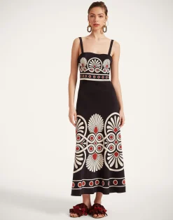 La DoubleJ Party Dressing<Slip-Around DressMedallion Plac&eacute;e Black in Crepe De Chine