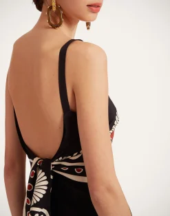 La DoubleJ Party Dressing<Slip-Around DressMedallion Plac&eacute;e Black in Crepe De Chine