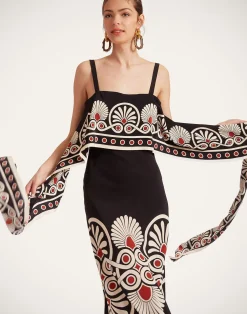 La DoubleJ Party Dressing<Slip-Around DressMedallion Plac&eacute;e Black in Crepe De Chine