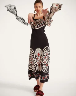 La DoubleJ Party Dressing<Slip-Around DressMedallion Plac&eacute;e Black in Crepe De Chine