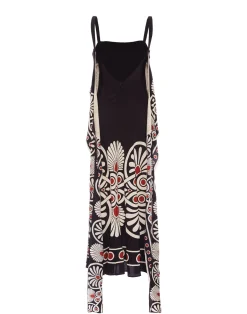 La DoubleJ Party Dressing<Slip-Around DressMedallion Plac&eacute;e Black in Crepe De Chine