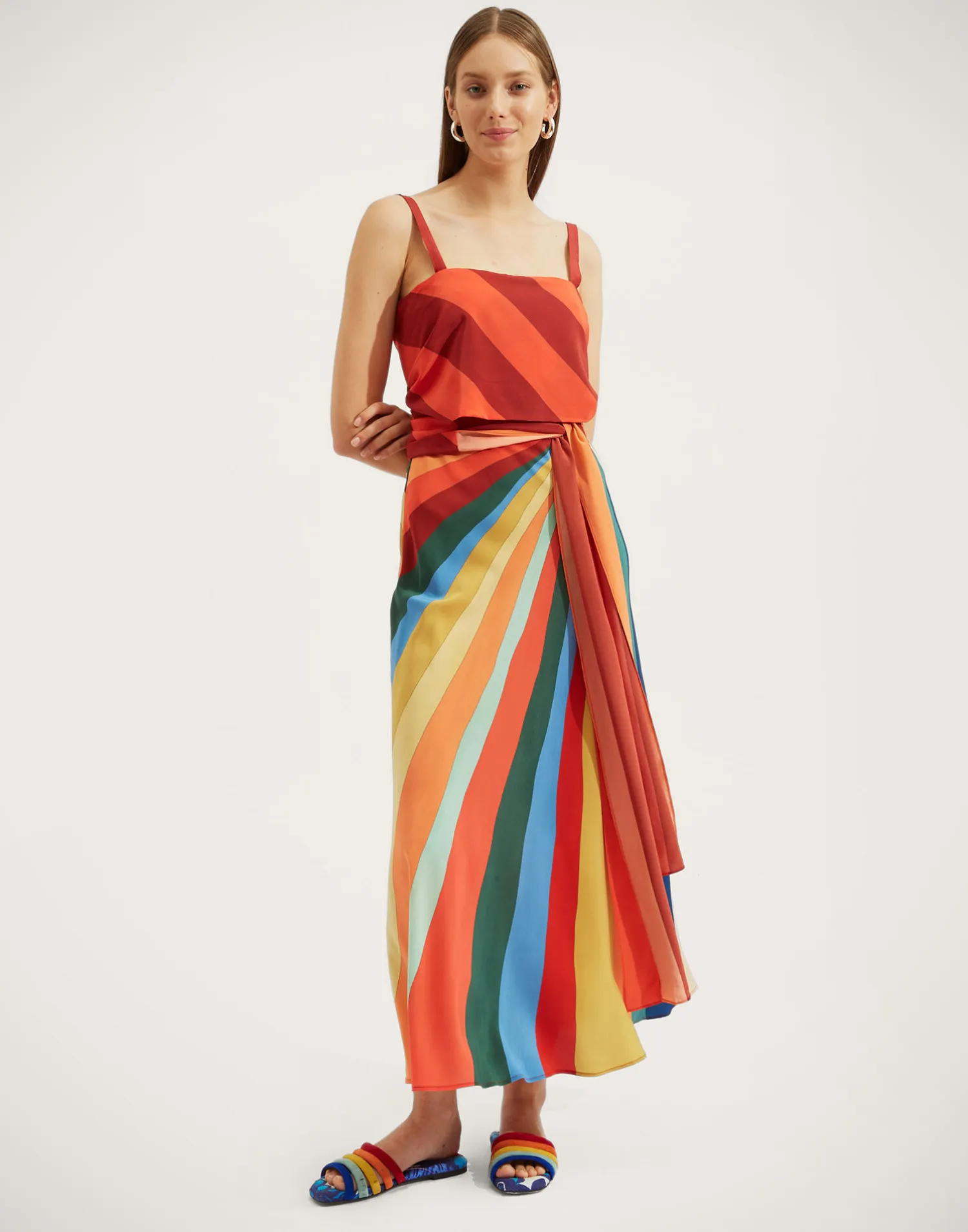La DoubleJ Vestiti<Slip-Around DressRainbow in Crepe De Chine