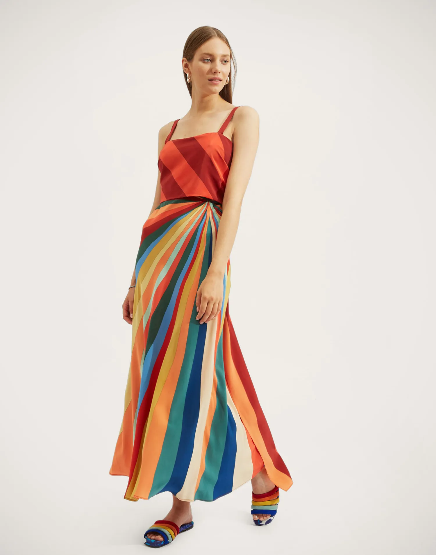 La DoubleJ Vestiti<Slip-Around DressRainbow in Crepe De Chine