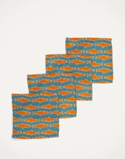 La DoubleJ Tovaglioli|Tessili<Small Napkins Set Of 4Como Fish Blue Small in Linen