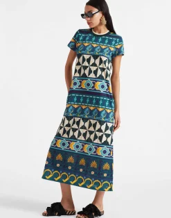 La DoubleJ Vestiti<Sporty Swing DressCasareale Barré Placèe Emerald in Cotton Jersey