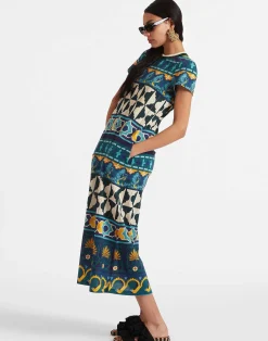 La DoubleJ Vestiti<Sporty Swing DressCasareale Barr&eacute; Plac&egrave;e Emerald in Cotton Jersey