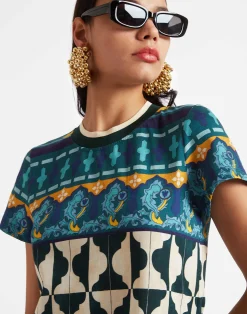La DoubleJ Vestiti<Sporty Swing DressCasareale Barr&eacute; Plac&egrave;e Emerald in Cotton Jersey