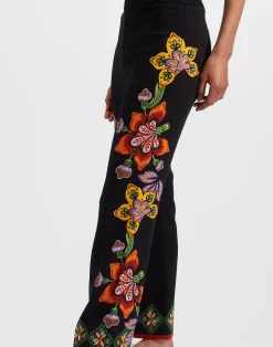 La DoubleJ Pantaloni E Shorts<Stretch PantsFolk Flowers Nero Plac&eacute;e in Viscose Jersey