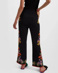 La DoubleJ Pantaloni E Shorts<Stretch PantsFolk Flowers Nero Plac&eacute;e in Viscose Jersey