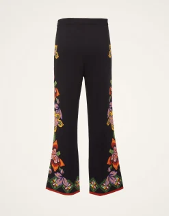La DoubleJ Pantaloni E Shorts<Stretch PantsFolk Flowers Nero Plac&eacute;e in Viscose Jersey