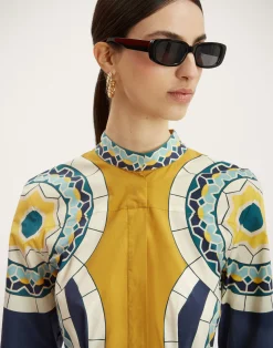 La DoubleJ Vestiti<Sundowner DressMudejar Plac&eacute;e Blue in Cotton Poplin