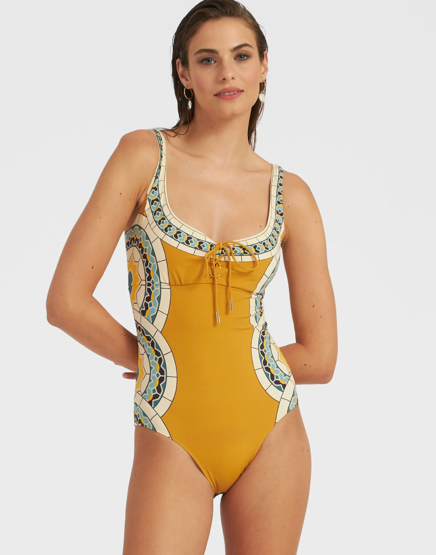 La DoubleJ Moda Mare<Sunset Suit SleevelessMudejar Placée Marigold in Supreme Lycra