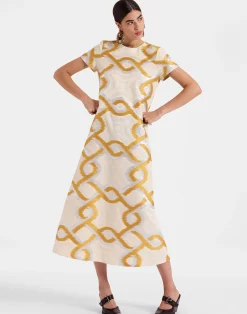 La DoubleJ Party Dressing<Super Swing DressTackle Gold in Jacquard