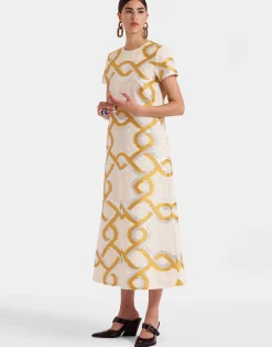 La DoubleJ Party Dressing<Super Swing DressTackle Gold in Jacquard