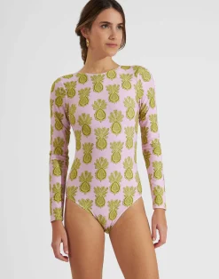 La DoubleJ Moda Mare<Surf SuitPineapple Sunflower Pink in Lycra